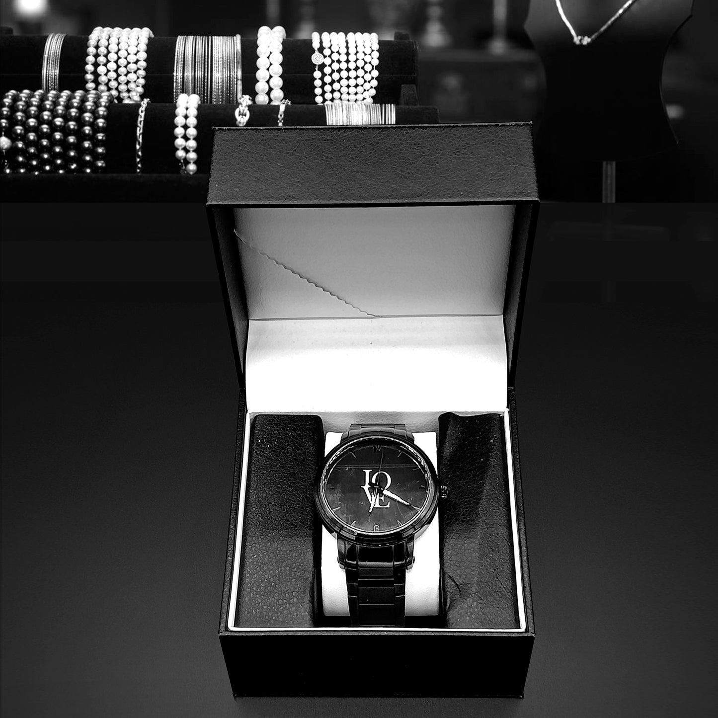 Black Love Steel Strap Automatic Watch (With Indicators)