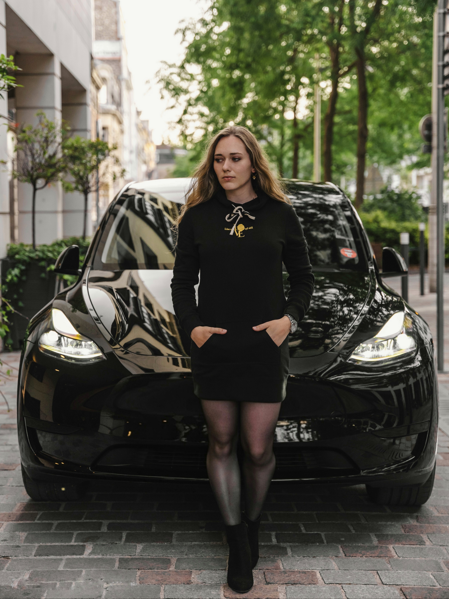 Love Hooded Sweatshirt Dress (Gold embroidery)